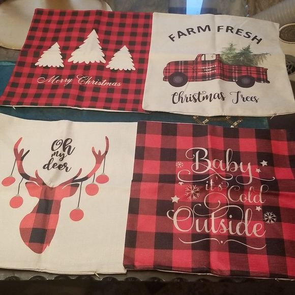 Christmas Pillow Covers Set of 4! NEW Farmhouse Chic 17" X 17" - Picture 9 of 9
